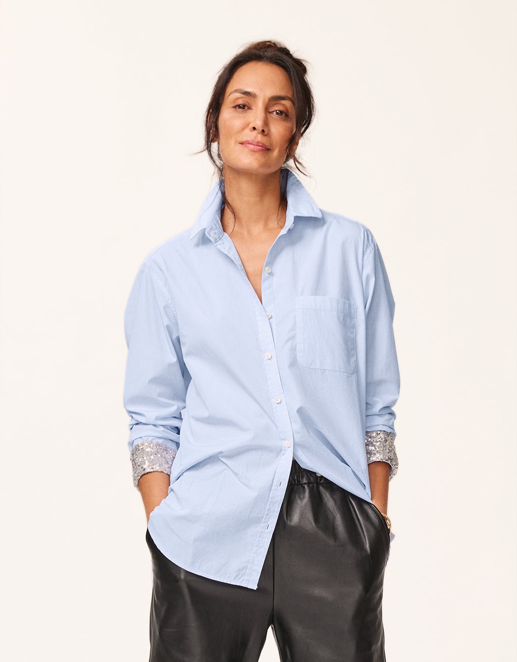 unsubscribed sequin cuff boyfriend shirt 1